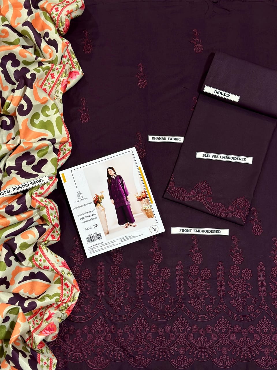 🌸 SUMMER'S COLLECTION 🌸 🟥 BRAND NAME : SAPPHIRE 🟨 CATEGORY : LAWN 3PC EMBROIDERED (002)