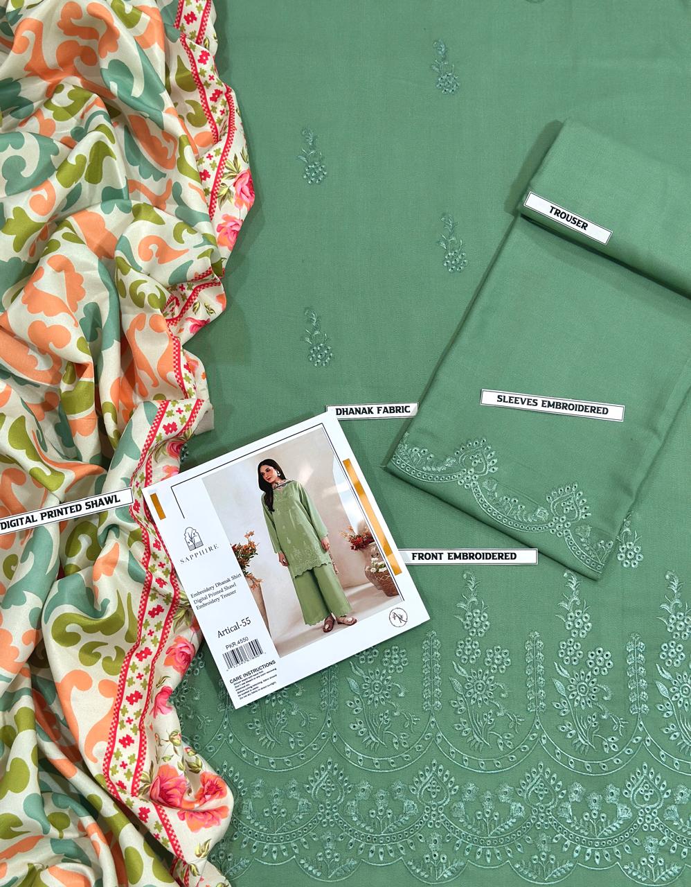 🌸 SUMMER'S COLLECTION 🌸 🟥 BRAND NAME : SAPPHIRE 🟨 CATEGORY : LAWN 3PC EMBROIDERED (004)