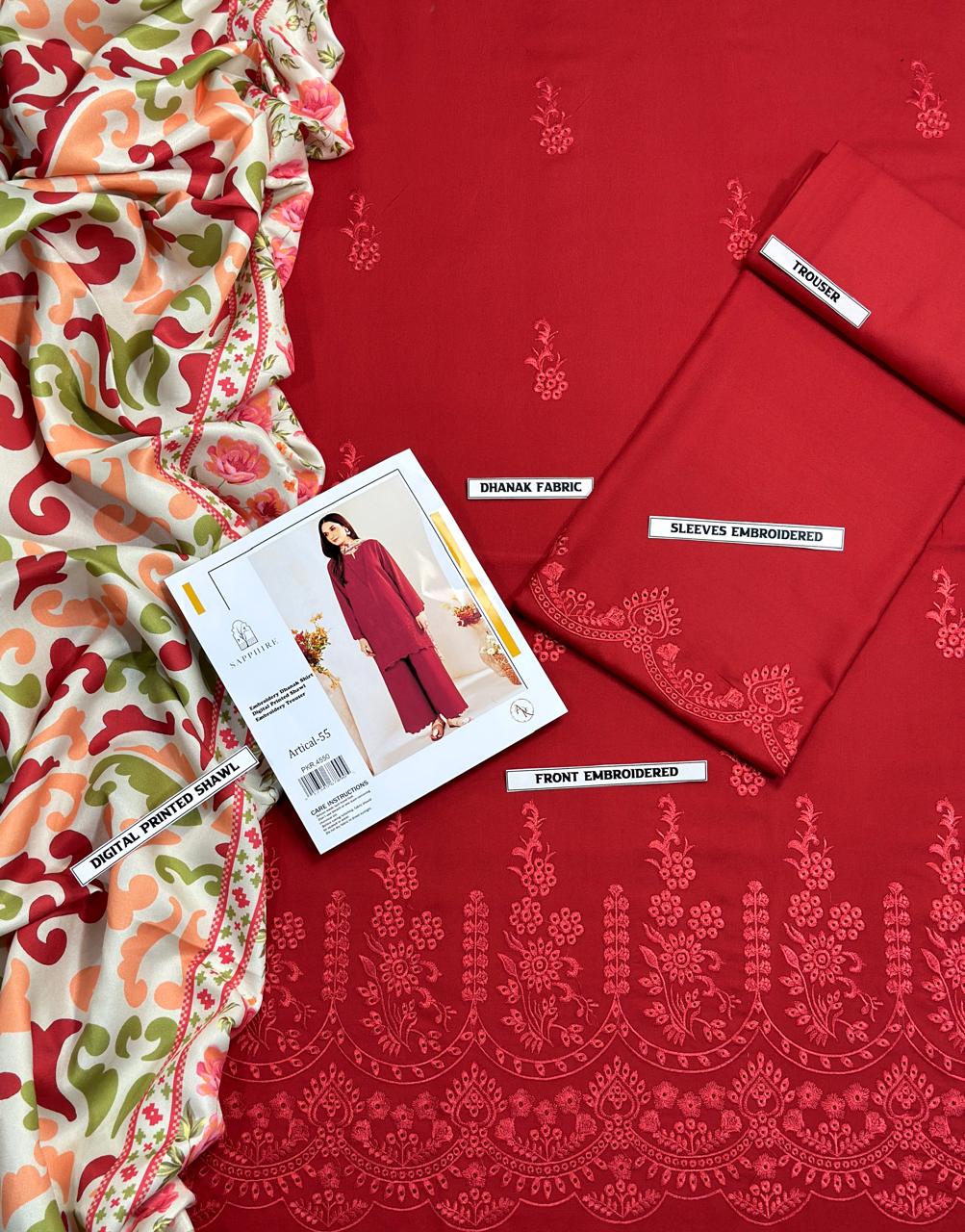 🌸 SUMMER'S COLLECTION 🌸 🟥 BRAND NAME : SAPPHIRE 🟨 CATEGORY : LAWN 3PC EMBROIDERED (005)