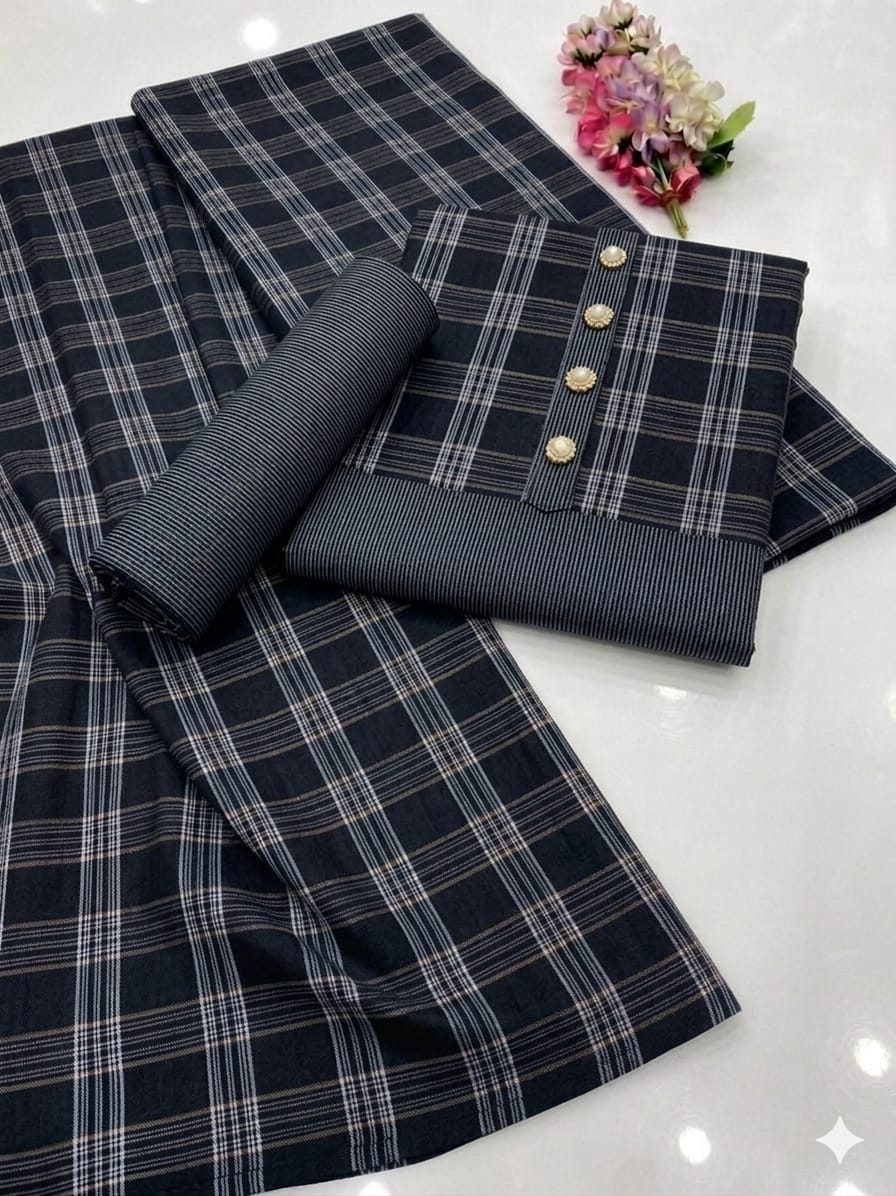 3pc Multani Susi Khaadi (Black Chek)