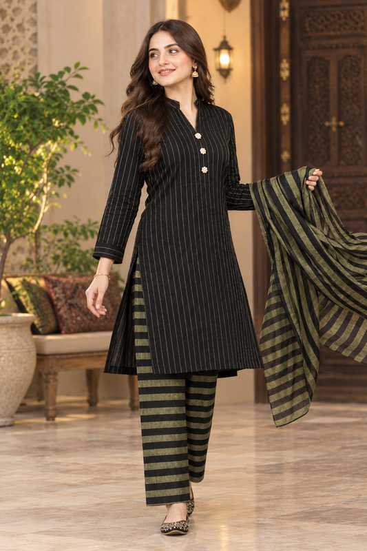 3pc Multani Susi Khaadi (Black Golden )