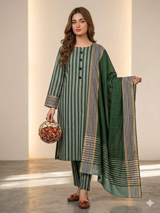 3pc Multani Susi Khaadi (green white)