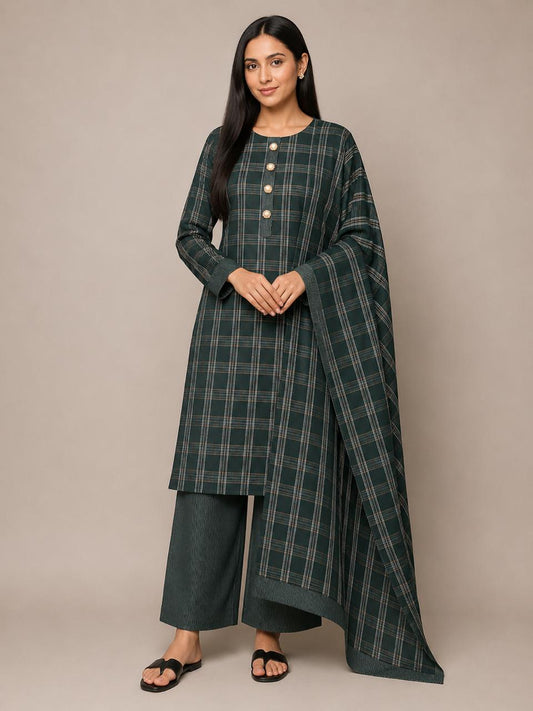 3pc Multani Susi Khaadi (Green Chek)