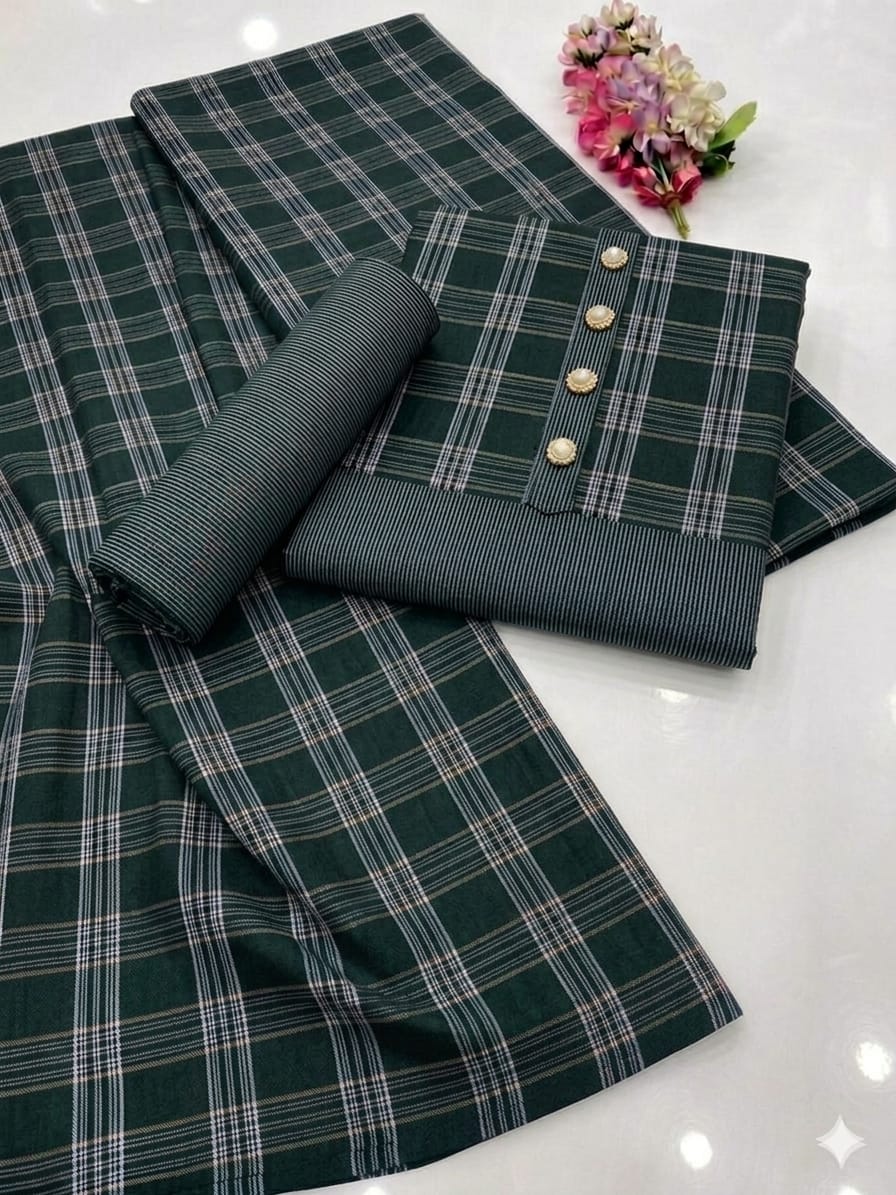 3pc Multani Susi Khaadi (Green Chek)