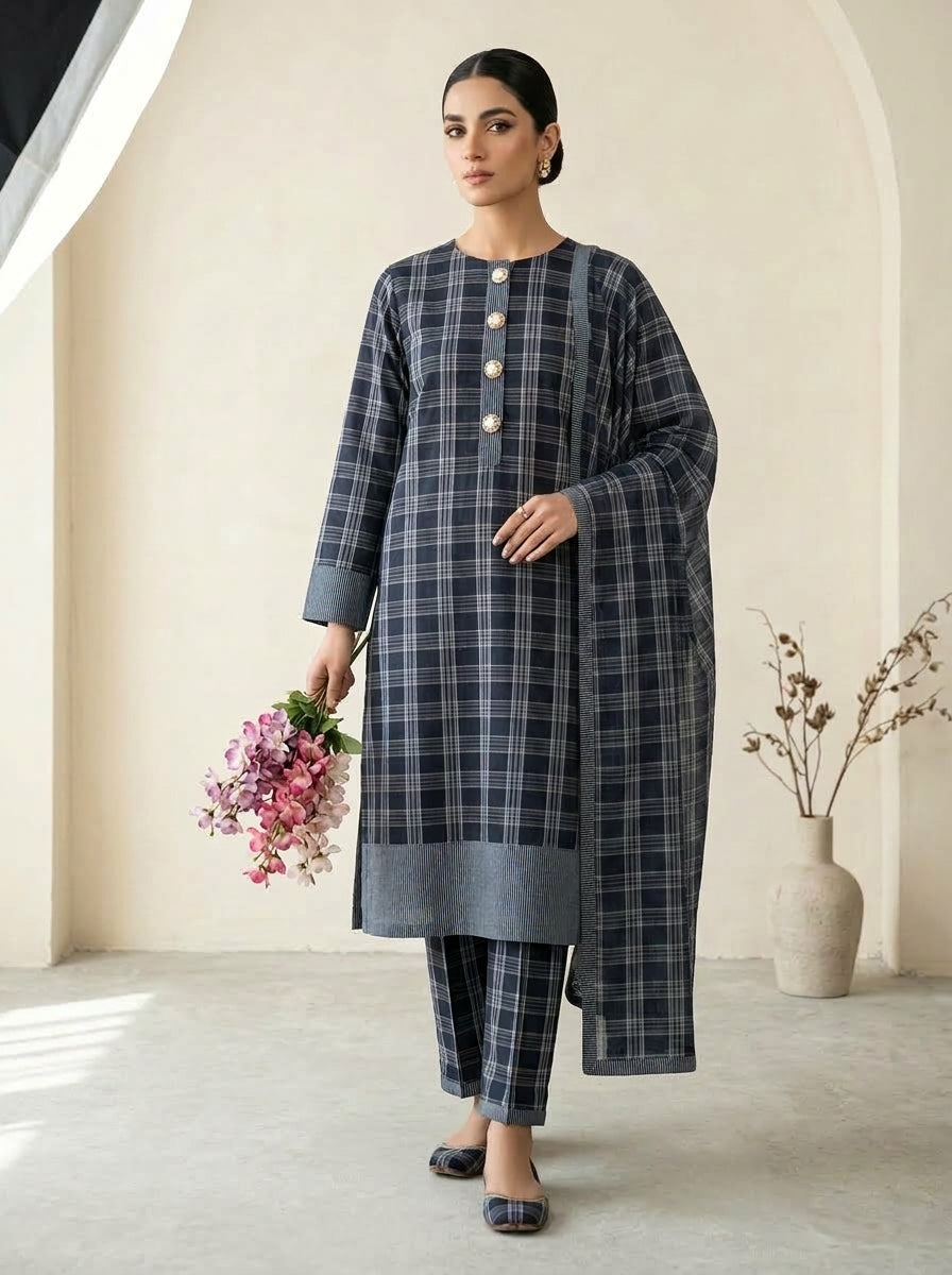 3pc Multani Susi Khaadi (Black Chek)